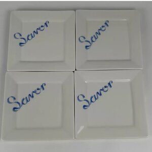 RARE Fishs Eddy Savor Dessert Plate Lot Of 4 Ceramic Square Novelty Dish 6 X 6